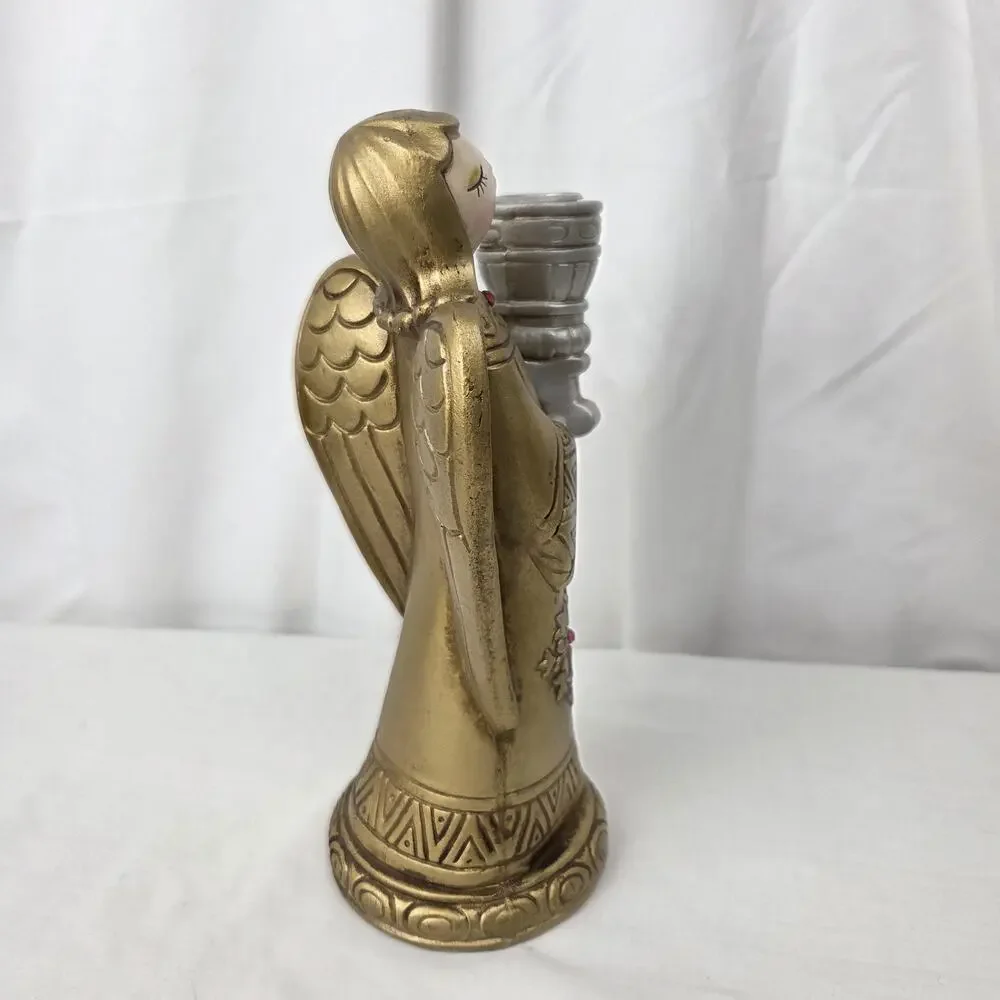 Mid Century Christmas Angel Candle Holder 1960s Gold Holy Hark Herald Sing